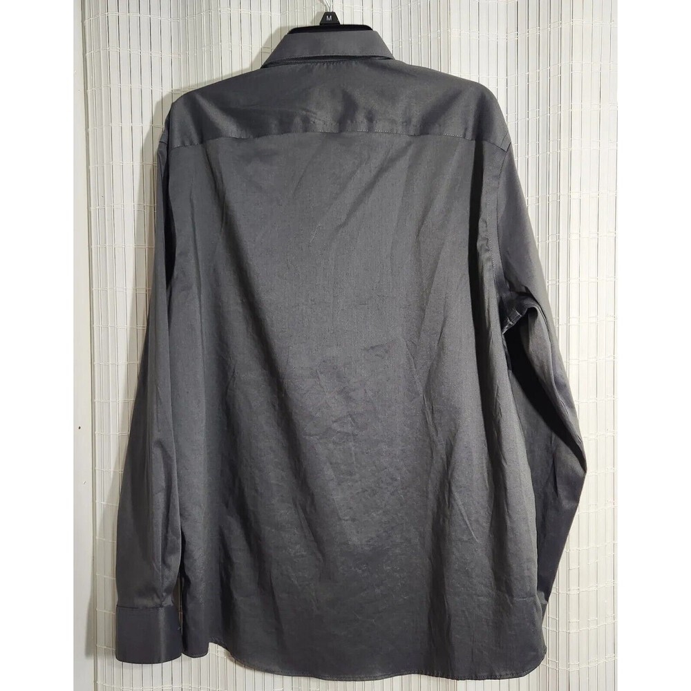 Van Heusen Dress Shirt Large 34-35 Long Sleeve Gray Regular Fit Stretch - Picture 5 of 11